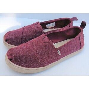 TOMS Unisex Children Youth Alpargata Sneaker 100168 size Y5 bugundy red glittery